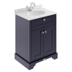 Old London 600mm 2 Door Vanity Unit with Grey Marble Top and Basin with 1 Tap Hole - Twilight Blue
