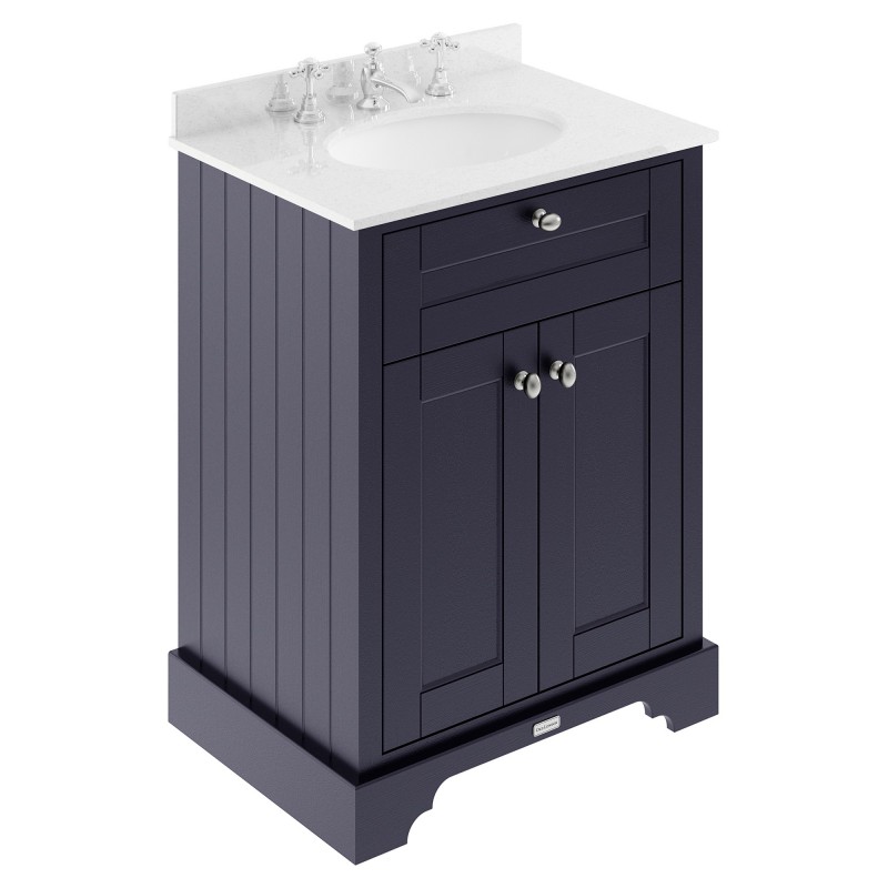 Old London 600mm 2 Door Vanity Unit with White Marble Top and Basin with 3 Tap Holes - Twilight Blue Old London 600mm 2 Door Vanity Unit with White Marble Top and Basin with 3 Tap Holes - Twilight Blue