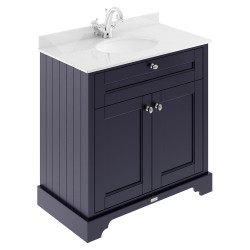 Old London 800mm 2 Door Vanity Unit with White Marble Top and Basin with 1 Tap Hole - Twilight Blue