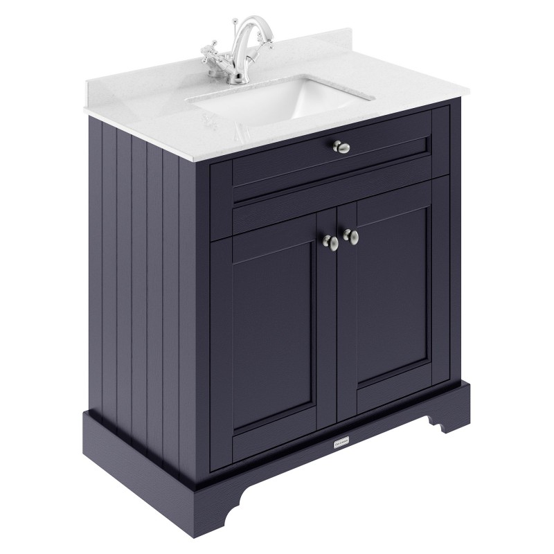 Old London 820mm Freestanding Vanity Unit with 1TH White Marble Top Rectangular Basin - Twilight Blue Old London 820mm Freestanding Vanity Unit with 1TH White Marble Top Rectangular Basin - Twilight Blue