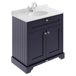 Old London 800mm 2 Door Vanity Unit with Grey Marble Top and Basin with 1 Tap Hole - Twilight Blue