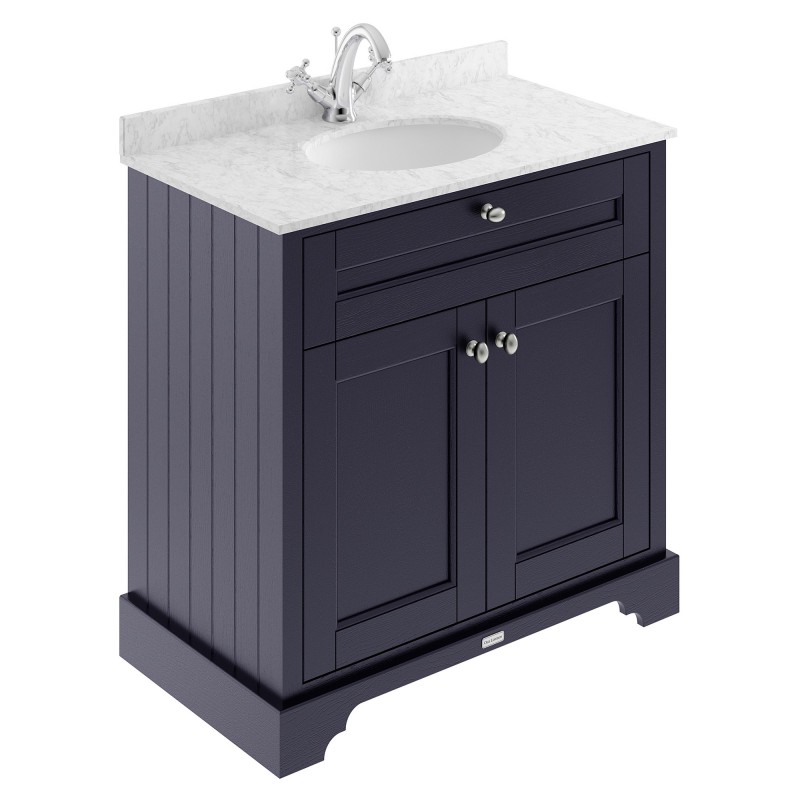Old London 800mm 2 Door Vanity Unit with Grey Marble Top and Basin with 1 Tap Hole - Twilight Blue Old London 800mm 2 Door Vanity Unit with Grey Marble Top and Basin with 1 Tap Hole - Twilight Blue