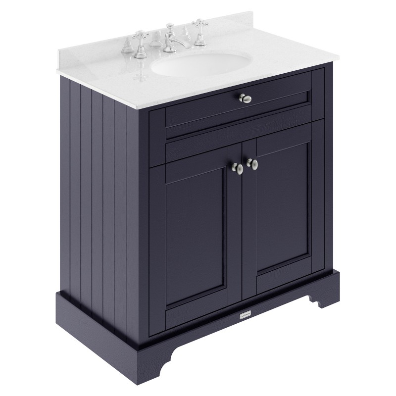 Old London 800mm 2 Door Vanity Unit with White Marble Top and Basin with 3 Tap Holes - Twilight Blue Old London 800mm 2 Door Vanity Unit with White Marble Top and Basin with 3 Tap Holes - Twilight Blue