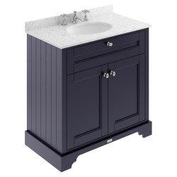 Old London 800mm 2 Door Vanity Unit with Grey Marble Top and Basin with 3 Tap Holes - Twilight Blue