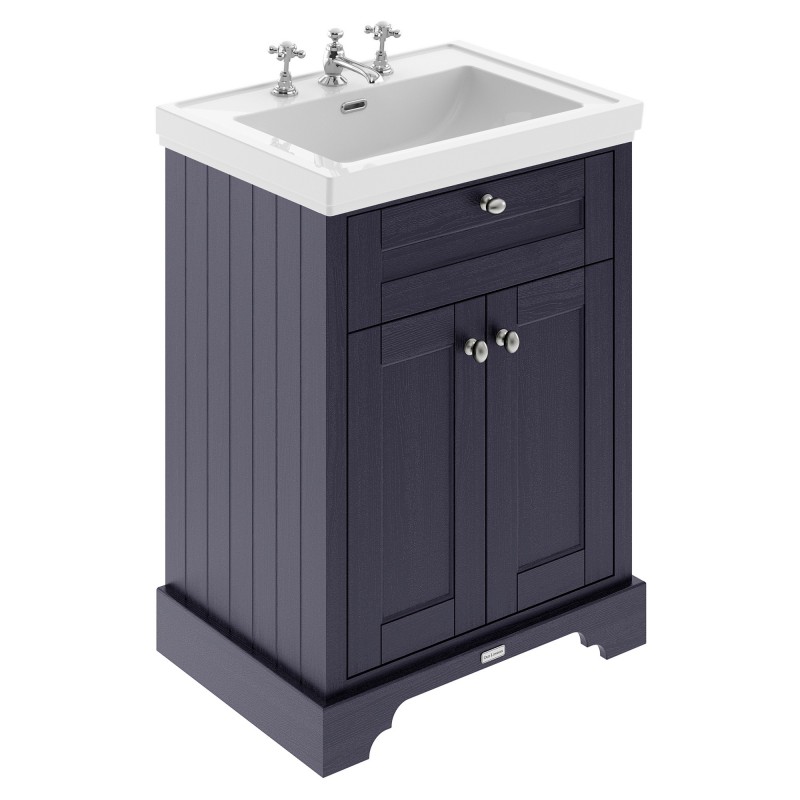 Old London 600mm Freestanding 2-Door Vanity Unit with 3-Tap Hole Fireclay Basin - Twilight Blue Old London 600mm Freestanding 2-Door Vanity Unit with 3-Tap Hole Fireclay Basin - Twilight Blue