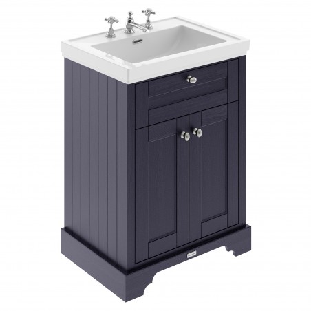 Old London 600mm Freestanding 2-Door Vanity Unit with 3-Tap Hole Fireclay Basin - Twilight Blue