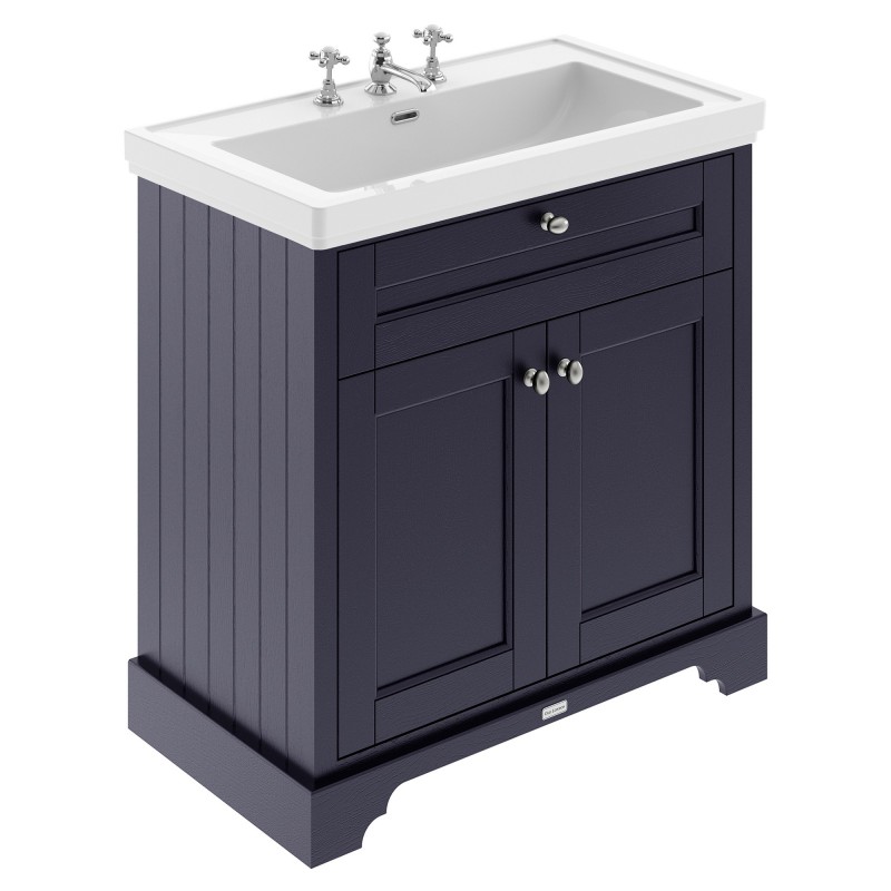 Old London 800mm Freestanding 2-Door Vanity Unit with 3-Tap Hole Fireclay Basin - Twilight Blue Old London 800mm Freestanding 2-Door Vanity Unit with 3-Tap Hole Fireclay Basin - Twilight Blue