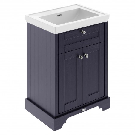 Old London 600mm Freestanding 2-Door Vanity Unit with 0-Tap Hole Fireclay Basin - Twilight Blue