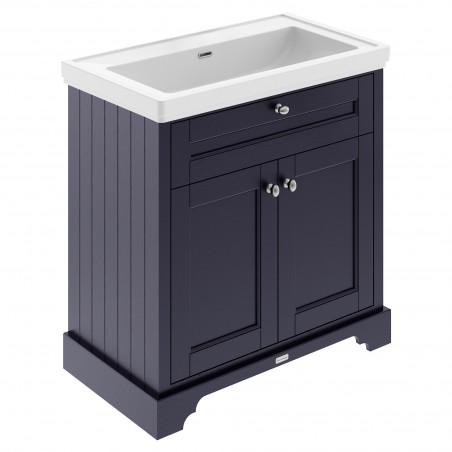 Old London 800mm Freestanding 2-Door Vanity Unit with 0-Tap Hole Fireclay Basin - Twilight Blue