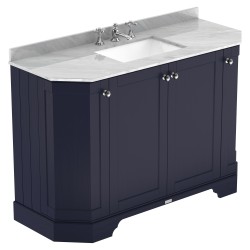 Old London 1200mm 4 Door Angled Unit & Grey Marble Top 3 Tap Holes - Twilight Blue