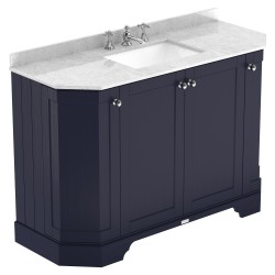 Old London 1200mm 4 Door Angled Unit & White Marble Top 3 Tap Holes - Twilight Blue