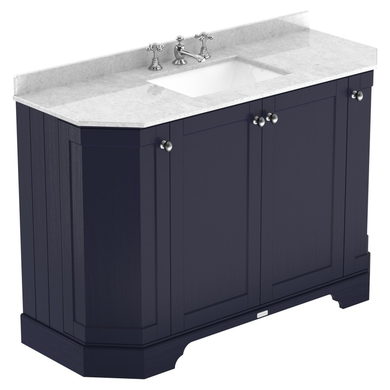 Old London 1200mm 4 Door Angled Unit & White Marble Top 3 Tap Holes - Twilight Blue Old London 1200mm 4 Door Angled Unit & White Marble Top 3 Tap Holes - Twilight Blue