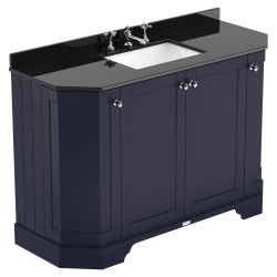 Old London 1200mm 4 Door Angled Unit & Black Marble Top 3 Tap Holes - Twilight Blue