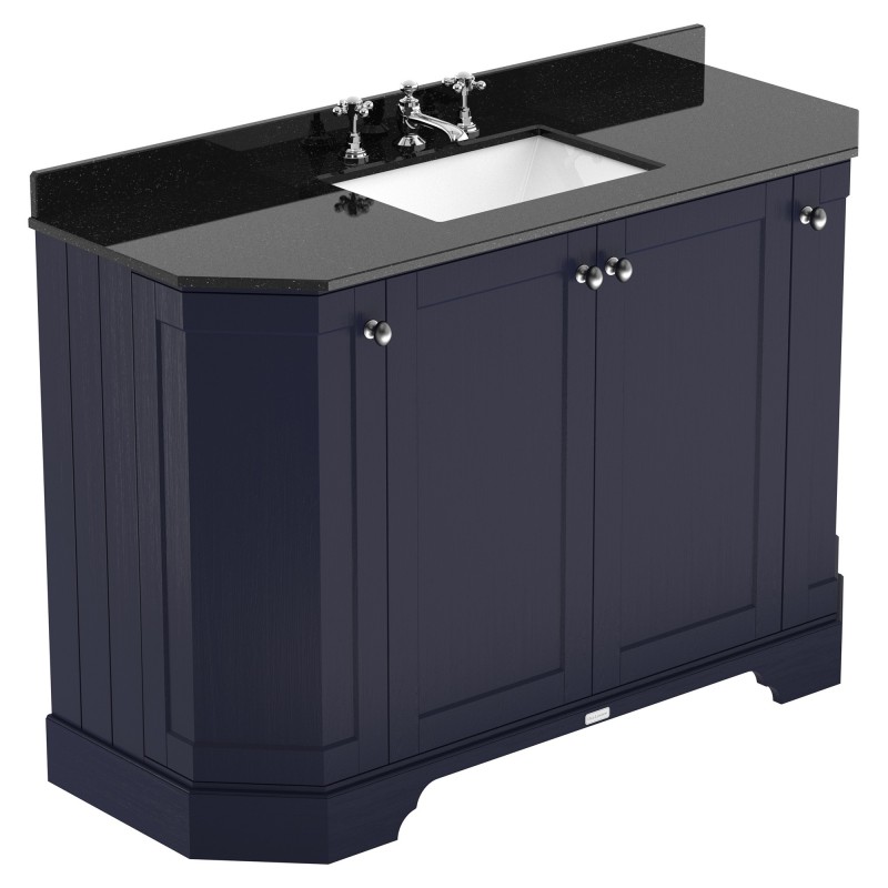 Old London 1200mm 4 Door Angled Unit & Black Marble Top 3 Tap Holes - Twilight Blue Old London 1200mm 4 Door Angled Unit & Black Marble Top 3 Tap Holes - Twilight Blue