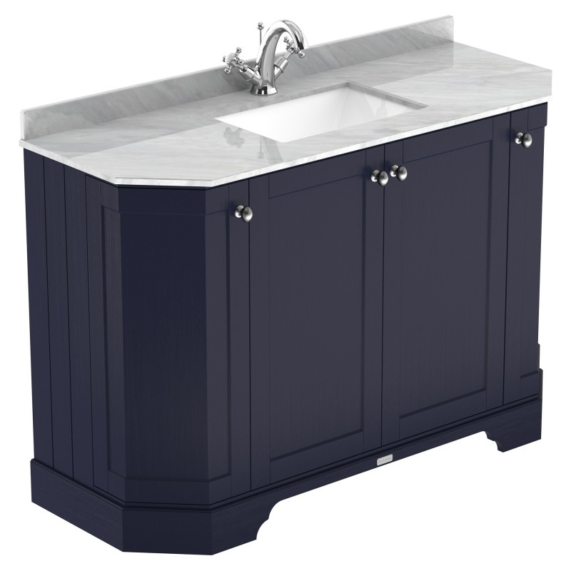Old London 1200mm 4 Door Angled Unit & Grey Marble Top 1 Tap Hole - Twilight Blue Old London 1200mm 4 Door Angled Unit & Grey Marble Top 1 Tap Hole - Twilight Blue
