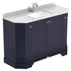 Old London 1200mm 4 Door Angled Unit & White Marble Top 1 Tap Hole - Twilight Blue