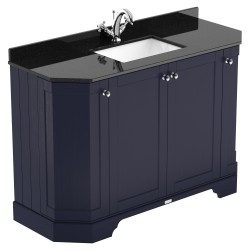 Old London 1200mm 4 Door Angled Unit & Black Marble Top 1 Tap Hole - Twilight Blue