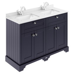 Old London 1220mm Freestanding Vanity Unit with 1TH White Double Marble Top Rectangular Basin 1220mm Wide - Twilight Blue