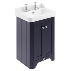 Old London 595mm 2 Door Vanity Unit and Basin with 2 Tap Holes - Twilight Blue