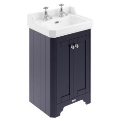 Old London 560mm 2 Door Vanity Unit and Basin with 2 Tap Holes - Twilight Blue