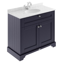 Old London 1000mm 2 Door Vanity Unit with Grey Marble Top and Basin with 1 Tap Hole - Twilight Blue