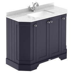Old London 1000mm 4 Door Angled Unit & White Marble Top 1 Tap Hole - Twilight Blue