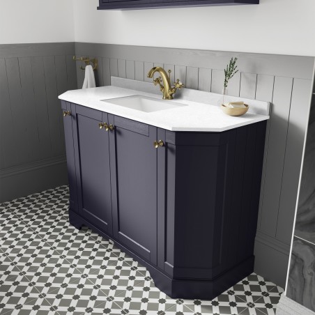 Old London 1000mm 4 Door Angled Unit & White Marble Top 1 Tap Hole - Twilight Blue