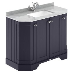 Old London 1000mm 4 Door Angled Unit & Grey Marble Top 1 Tap Hole - Twilight Blue