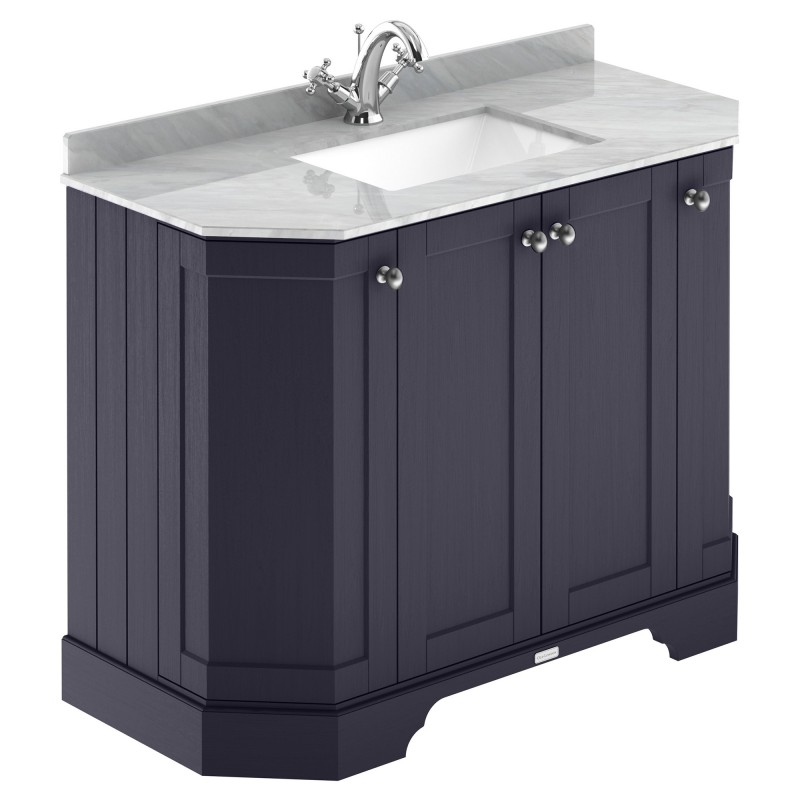 Old London 1000mm 4 Door Angled Unit & Grey Marble Top 1 Tap Hole - Twilight Blue Old London 1000mm 4 Door Angled Unit & Grey Marble Top 1 Tap Hole - Twilight Blue