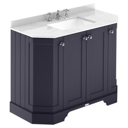 Old London 1000mm 4 Door Angled Unit & White Marble Top 3 Tap Holes - Twilight Blue