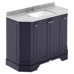 Old London 1000mm 4 Door Angled Unit & Grey Marble Top 3 Tap Holes - Twilight Blue