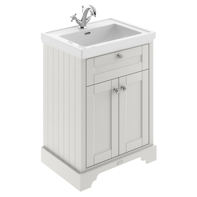 Old London 600mm Freestanding 2-Door Vanity Unit with 1-Tap Hole Fireclay Basin - Timeless Sand