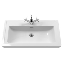 Old London 800mm Freestanding 2-Door Vanity Unit with 1-Tap Hole Fireclay Basin - Timeless Sand - Insitu