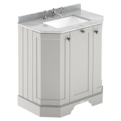 Old London 750mm 3 Door Angled Unit & Grey Marble Top 3 Tap Holes - Timeless Sand