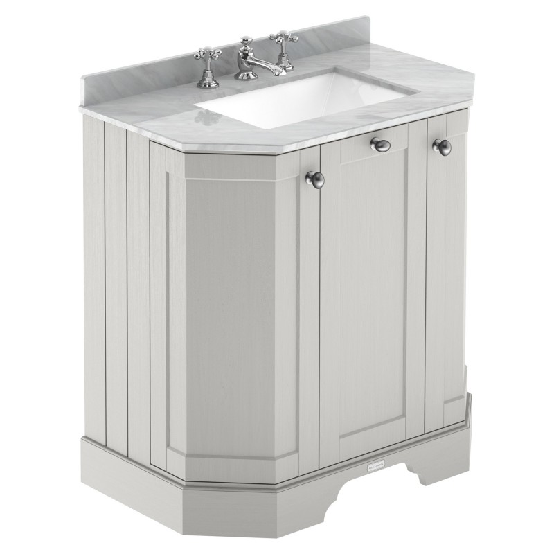 Old London 750mm 3 Door Angled Unit & Grey Marble Top 3 Tap Holes - Timeless Sand Old London 750mm 3 Door Angled Unit & Grey Marble Top 3 Tap Holes - Timeless Sand