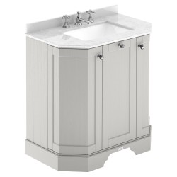 Old London 750mm 3 Door Angled Unit & White Marble Top 3 Tap Holes - Timeless Sand