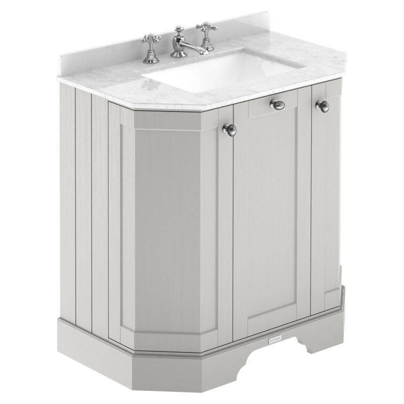 Old London 750mm 3 Door Angled Unit & White Marble Top 3 Tap Holes - Timeless Sand Old London 750mm 3 Door Angled Unit & White Marble Top 3 Tap Holes - Timeless Sand