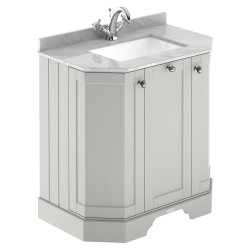 Old London 750mm 3 Door Angled Unit & Grey Marble Top 1 Tap Hole - Timeless Sand