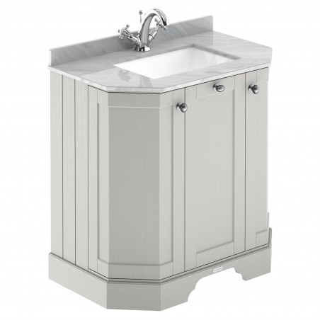 Old London 750mm 3 Door Angled Unit & Grey Marble Top 1 Tap Hole - Timeless Sand
