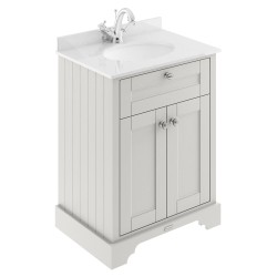 Old London 600mm 2 Door Vanity Unit with White Marble Top and Basin with 1 Tap Hole - Timeless Sand