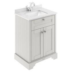 Old London 600mm Freestanding Vanity Unit with 1TH White Marble Top Rectangular Basin - Timeless Sand