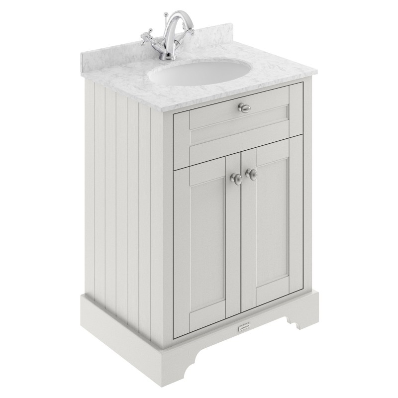 Old London 600mm 2 Door Vanity Unit with Grey Marble Top and Basin with 1 Tap Hole - Timeless Sand Old London 600mm 2 Door Vanity Unit with Grey Marble Top and Basin with 1 Tap Hole - Timeless Sand