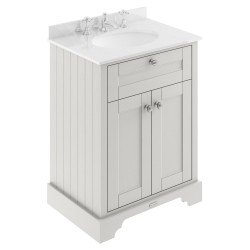 Old London 600mm 2 Door Vanity Unit with White Marble Top and Basin with 3 Tap Holes - Timeless Sand