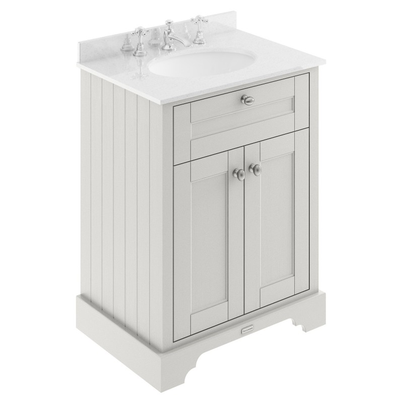 Old London 600mm 2 Door Vanity Unit with White Marble Top and Basin with 3 Tap Holes - Timeless Sand Old London 600mm 2 Door Vanity Unit with White Marble Top and Basin with 3 Tap Holes - Timeless Sand
