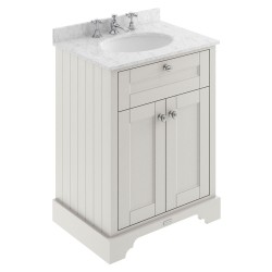 Old London 600mm 2 Door Vanity Unit with Grey Marble Top and Basin with 3 Tap Holes - Timeless Sand