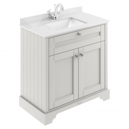 Old London 820mm Freestanding Vanity Unit with 1TH White Marble Top Rectangular Basin - Timeless Sand