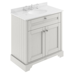 Old London 800mm 2 Door Vanity Unit with White Marble Top and Basin with 3 Tap Holes - Timeless Sand