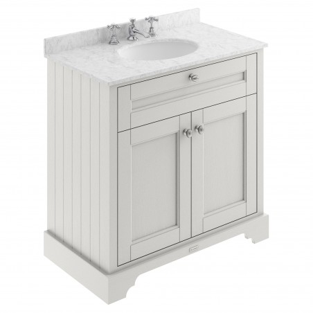 Old London 800mm 2 Door Vanity Unit with Grey Marble Top and Basin with 3 Tap Holes - Timeless Sand
