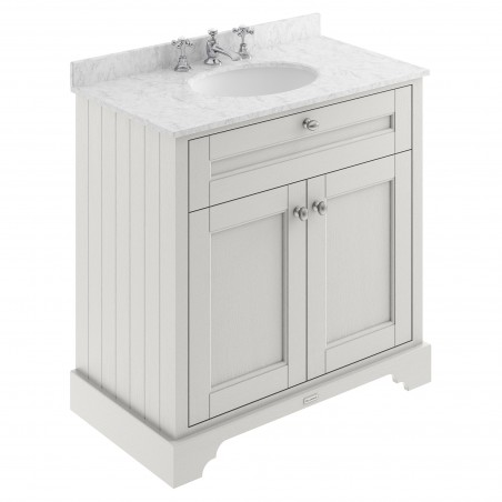 Old London 800mm 2 Door Vanity Unit with Grey Marble Top and Basin with 3 Tap Holes - Timeless Sand