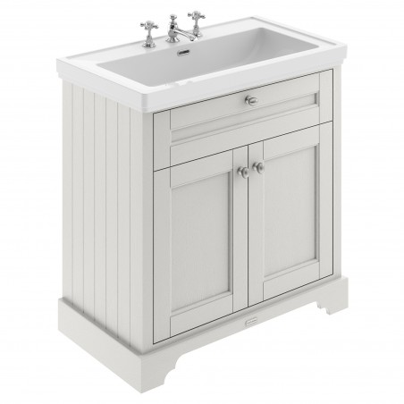 Old London 800mm Freestanding 2-Door Vanity Unit with 3-Tap Hole Fireclay Basin - Timeless Sand